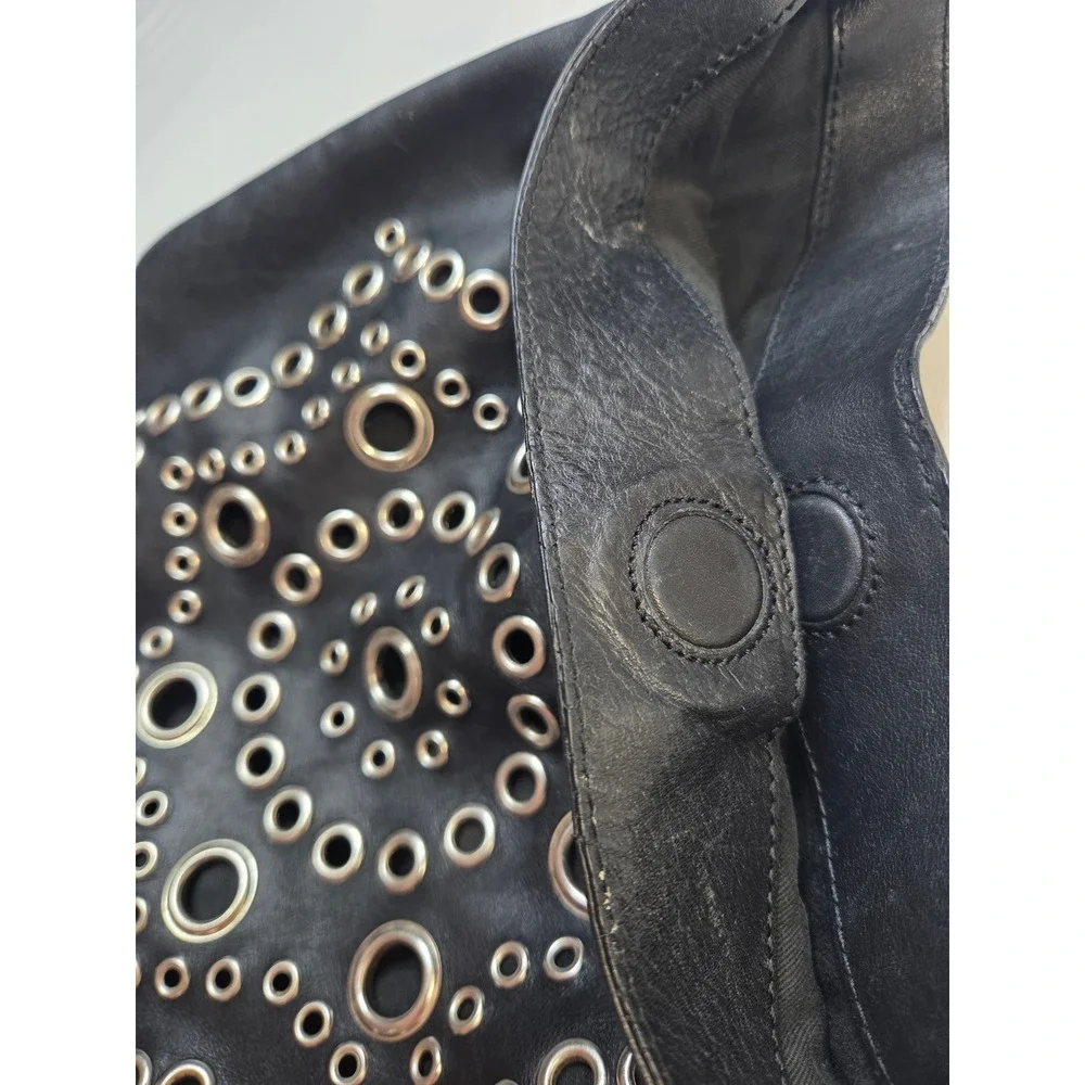 Nordstrom Black Genuine Leather Grommet Hobo Shoulder Bag Made in Italy